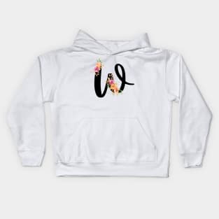 Letter W With Watercolor Floral Wreath Kids Hoodie
